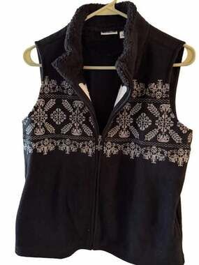 Croft & Barrow Black Fleece Full-Zip Vest with Nordic Pattern Size Medium